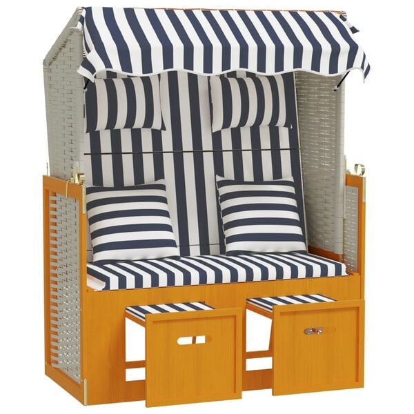vidaXL Strandkorb con Cuscini in Polyrattan Legno Massello Bianco Blu