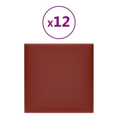 vidaXL Pannelli Murali 12 pz Rosso Vino 30x30 cm Similpelle 1,08 m²