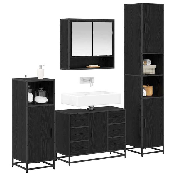 vidaXL Set di mobili per il bagno 4 pcs Rovere Nero Legno multistrato