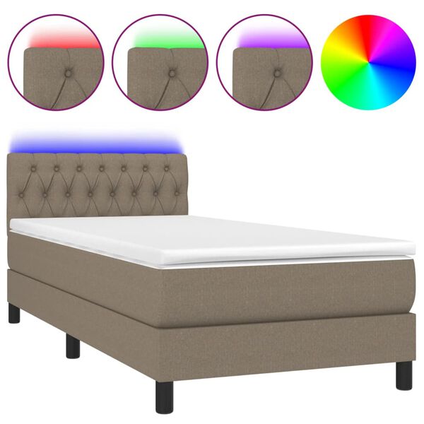 vidaXL Letto a Molle con Materasso e LED Tortora 90x200 cm in Tessuto