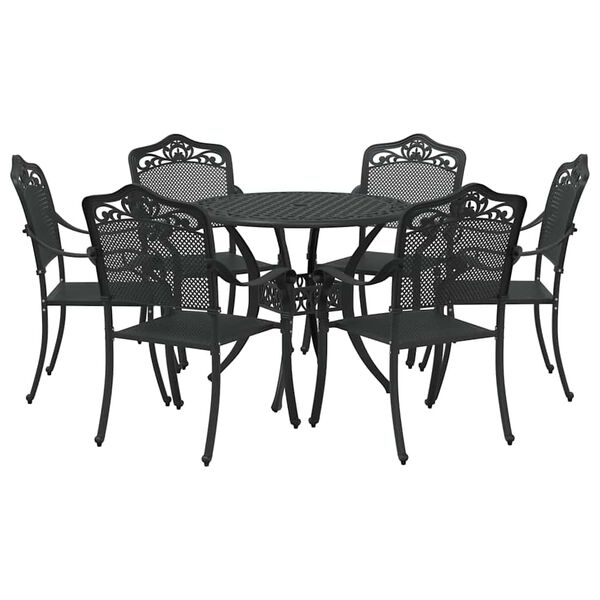 vidaXL Set da Pranzo per Giardino 7 pcs Nero 90 x 90 x 75 cm