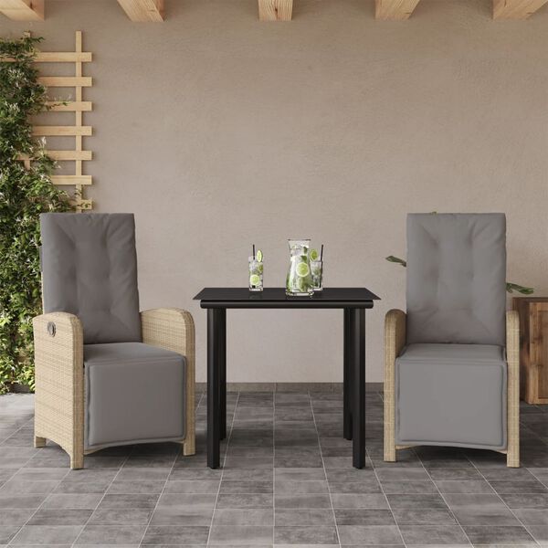 vidaXL Set da Bistr&ograve; 3 pz con Cuscini Beige in Polyrattan