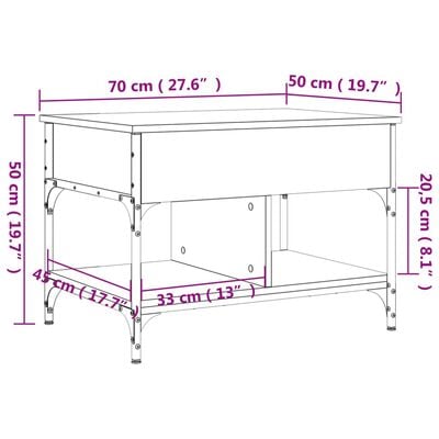 vidaXL Tavolino da Salotto Nero 70x50x50cm Legno Multistrato Metallo