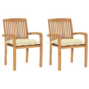 vidaXL Sedie da Giardino 2pz con Cuscini Bianco Crema in Teak Massello