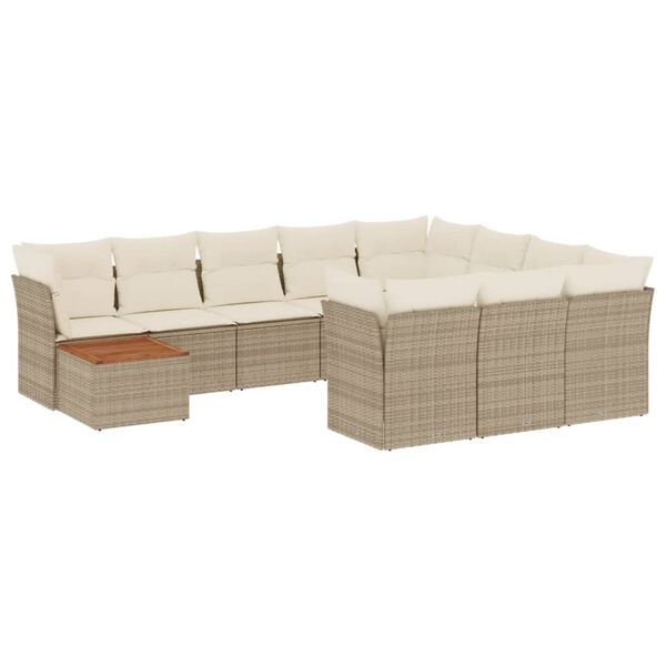 vidaXL Set Divani da Giardino 11 pz con Cuscini Beige in Polyrattan