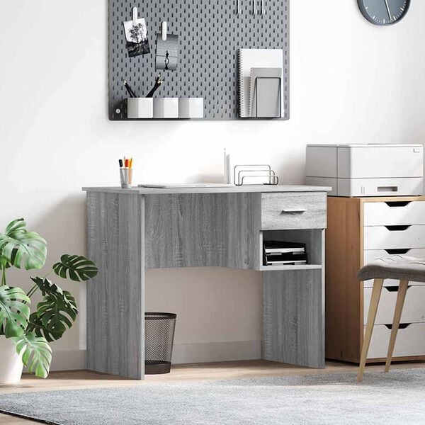 vidaXL Scrivania Grigio sonoma 90 x 49.5 x 75 cm Legno multistrato
