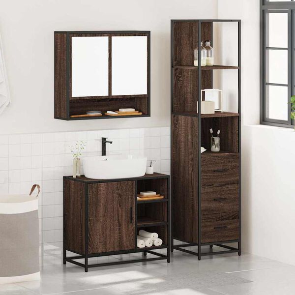 vidaXL Set Mobili da Bagno 3 pz Rovere Marrone in Legno Multistrato