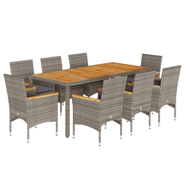 vidaXL Set Pranzo da Giardino 9pz con Cuscini Polyrattan Acacia Grigio