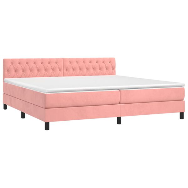 vidaXL Letto a Molle con Materasso e LED Rosa 200x200 cm in Velluto