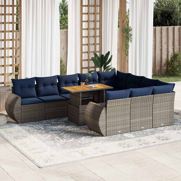 vidaXL Set Divani da Giardino 11 pz con Cuscini in Polyrattan Grigio