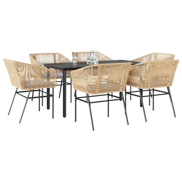 vidaXL Set Pranzo da Giardino 7pz con Cuscini Marrone Polyrattan Vetro