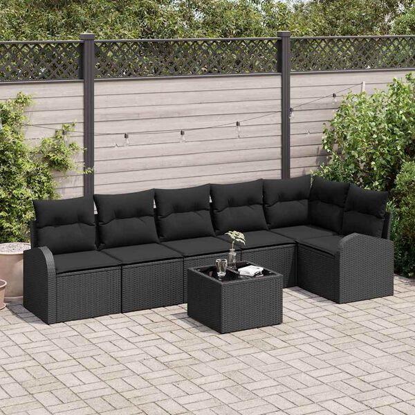 vidaXL Set Divano da Giardino con cuscino 7 pcs Nero Poly Rattan