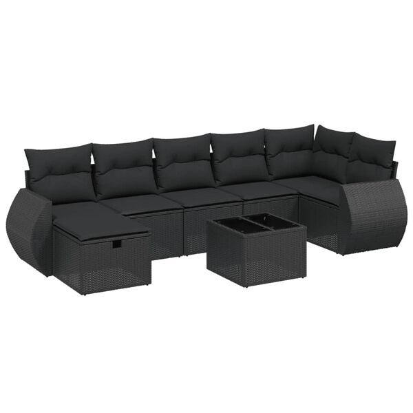 vidaXL Set Divani da Giardino con Cuscini 8 pz Nero in Polyrattan