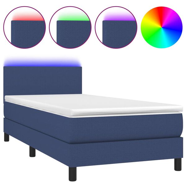 vidaXL Letto a Molle con Materasso e LED Blu 80x200 cm in Tessuto