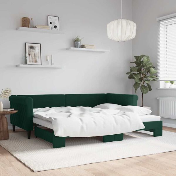 vidaXL Divano Letto con Letto Estraibile Verde Scuro 90x200cm Velluto