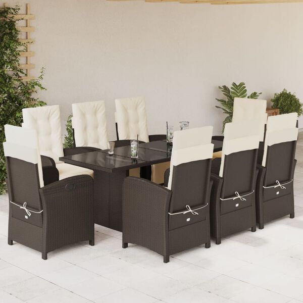 vidaXL Set da Pranzo da Giardino 9pz con Cuscini Marrone in Polyrattan