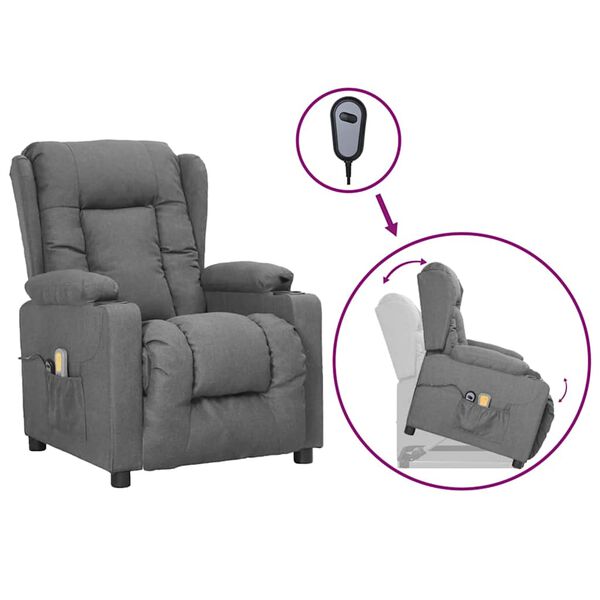 vidaXL Poltrona Alzapersona Massaggiante Grigio Chiaro Tessuto