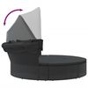 vidaXL Lettino Prendisole Esterno Tetto e Cuscini Nero in Polyrattan
