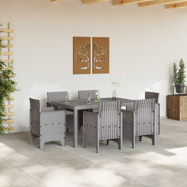 vidaXL Set da Pranzo per Giardino 7 pcs Grigio chiaro Rattan Polt