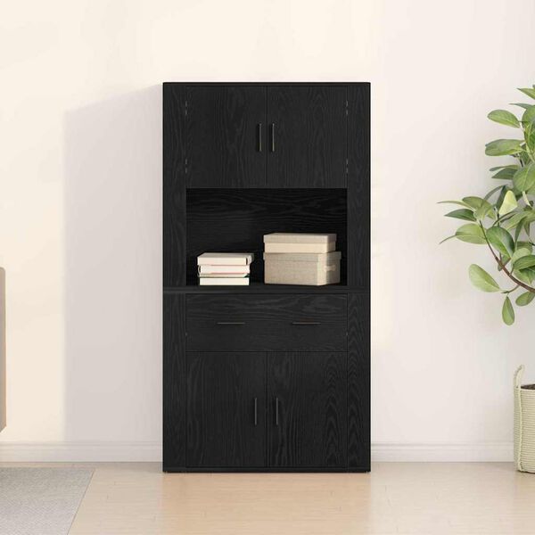 vidaXL Highboard Rovere nero 80 x 33 x 150 cm Legno multistrato