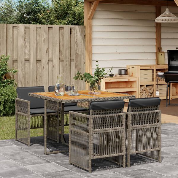 vidaXL Set da Pranzo da Giardino 5 pz con Cuscini in Polyrattan Grigio