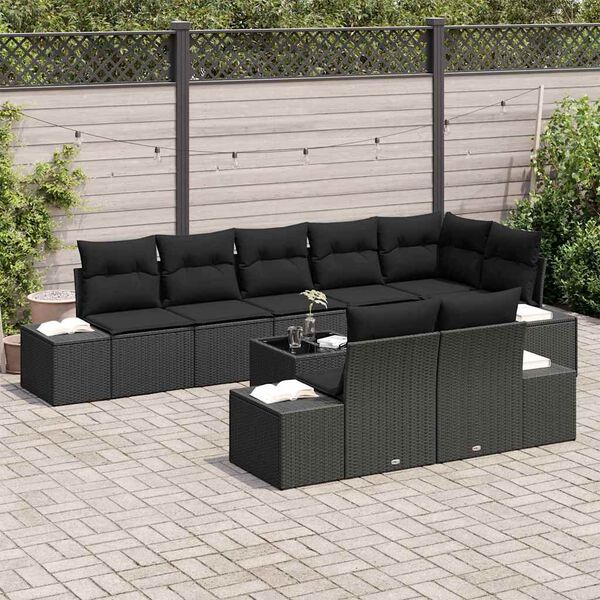 vidaXL Set Divano da Giardino con archiviazione Nero Poly Rattan