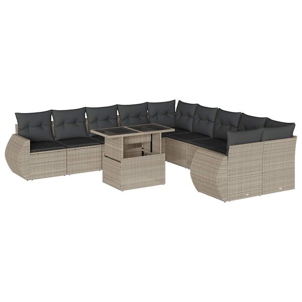 vidaXL Set Divani da Giardino 11 pz con Cuscini in Polyrattan Grigio