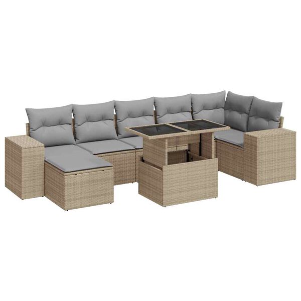 vidaXL Set Divano da Giardino 8 pz con Cuscini Beige in Polyrattan