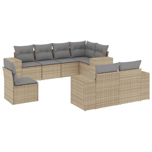 vidaXL Set Divano da Giardino 8 pz con Cuscini Beige in Polyrattan