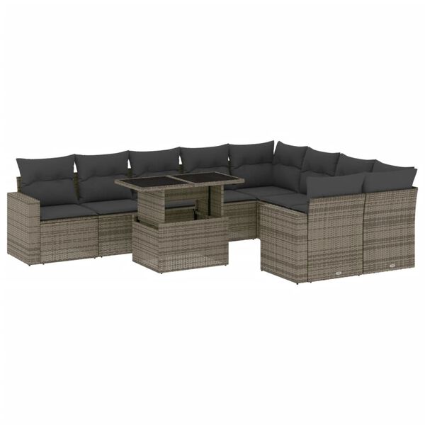 vidaXL Set Divano da Giardino 10 pz con Cuscini Grigio in Polyrattan