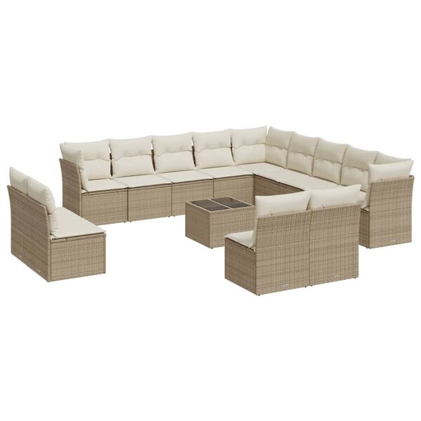 vidaXL Set Divani da Giardino 14pz con Cuscini in Polyrattan Beige