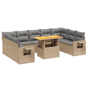 vidaXL Set Divano da Giardino 10 pz con Cuscini Beige in Polyrattan