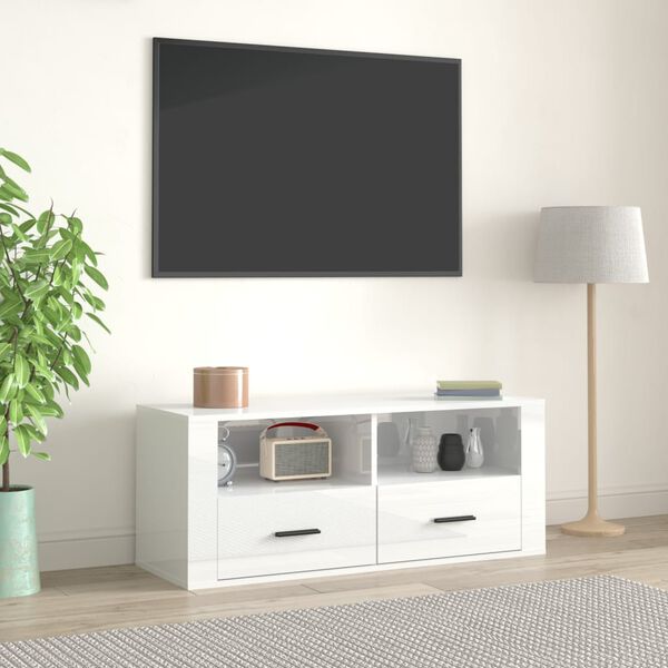vidaXL Mobile Porta TV Bianco Lucido 100x35x40 cm in Legno Multistrato