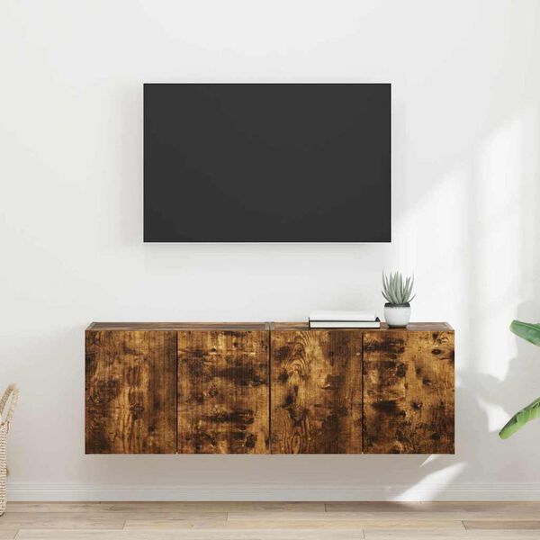 vidaXL Mobile TV da parete 2 pcs Rovere fum&eacute; 59,5 x 31 x 40 cm