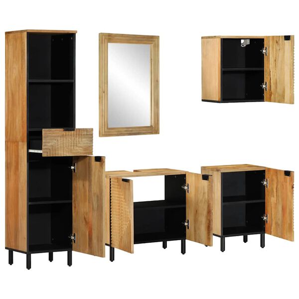 vidaXL Set Mobili da Bagno 5 pz Marrone in Legno Massello di Mango