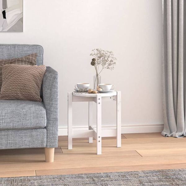 vidaXL Tavolino da Salotto Bianco Ø 42,5x45 cm Legno Massello di Pino