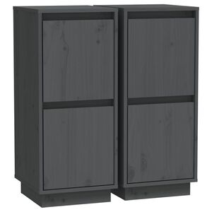 vidaXL Credenze 2 pz Grigie 31,5x34x75 cm in Legno Massello di Pino