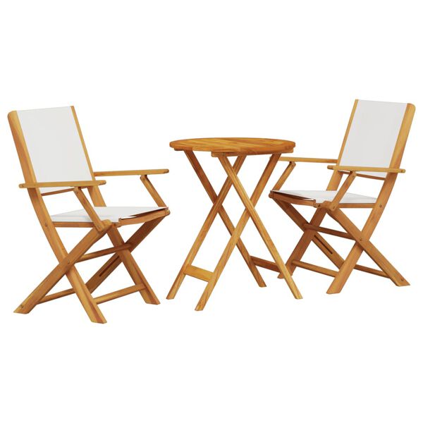 vidaXL Set da Bistrot 3pz Bianco Crema in Tessuto e Legno Massello
