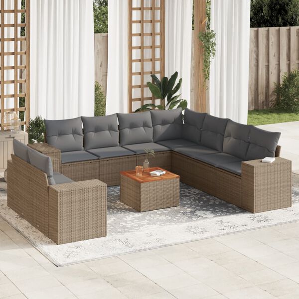 vidaXL Set Divano da Giardino 10 pz con Cuscini Beige in Polyrattan