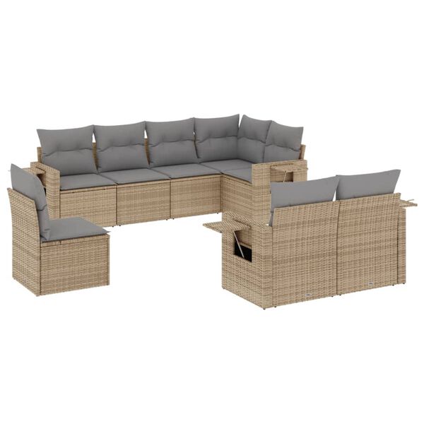 vidaXL Set Divano da Giardino 8 pz con Cuscini Beige in Polyrattan