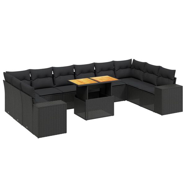 vidaXL Set Divani da Giardino 11 pz con Cuscini in Polyrattan Nero
