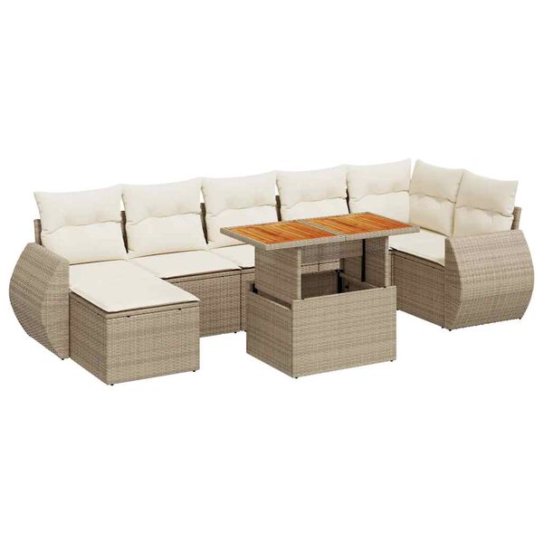 vidaXL Set Divano da Giardino 8 pz con Cuscini Beige in Polyrattan