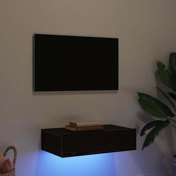 vidaXL Mobile TV con luci a LED Rovere Nero 60x35x15,5 cm