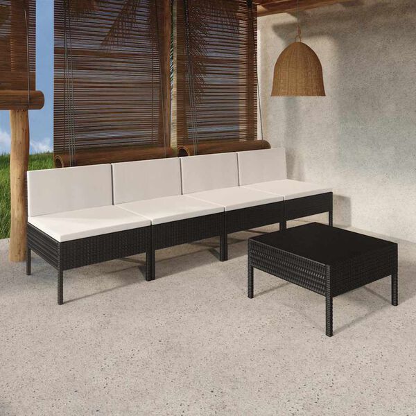 vidaXL Set Divani da Giardino 5 pz con Cuscini in Polyrattan Nero