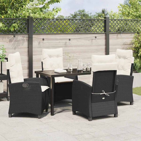vidaXL Set da Pranzo per Giardino con cuscino 5 pcs Nero polyrattan