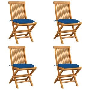 vidaXL Sedie da Giardino con Cuscini Blu 4 pz Massello di Teak