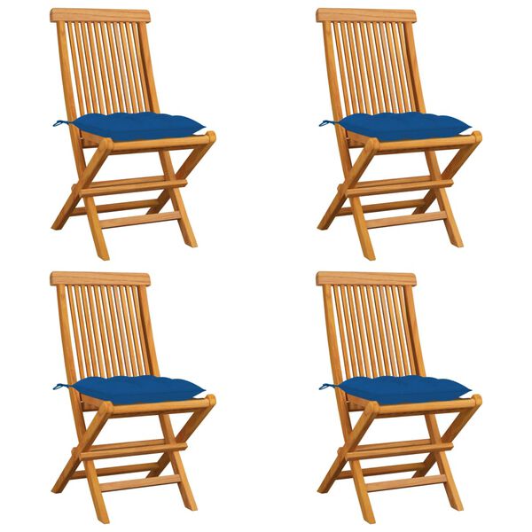 vidaXL Sedie da Giardino con Cuscini Blu 4 pz Massello di Teak
