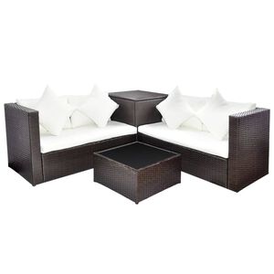 vidaXL Set Divani da Giardino 4 pz con Cuscini in Polyrattan Marrone