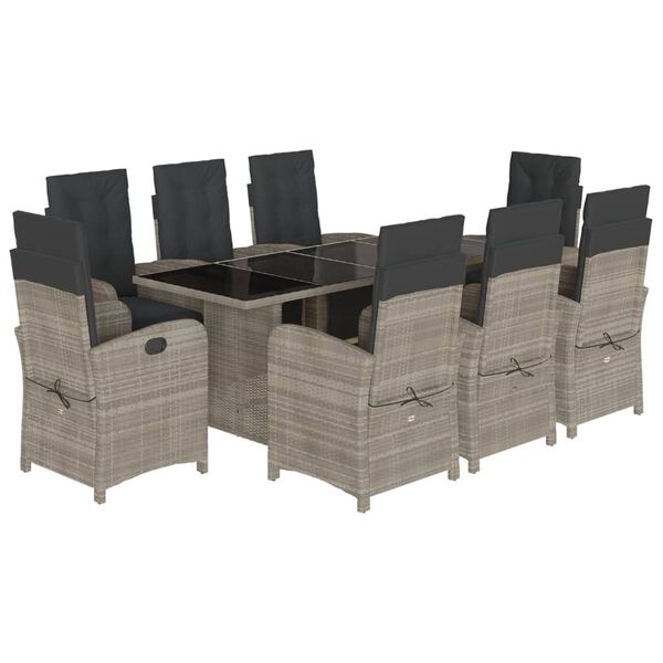 vidaXL Set Pranzo da Giardino 9pz con Cuscini Grigio Chiaro Polyrattan