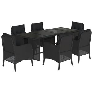 vidaXL Set da Pranzo da Giardino 7 pz Nero con Cuscini in Polyrattan